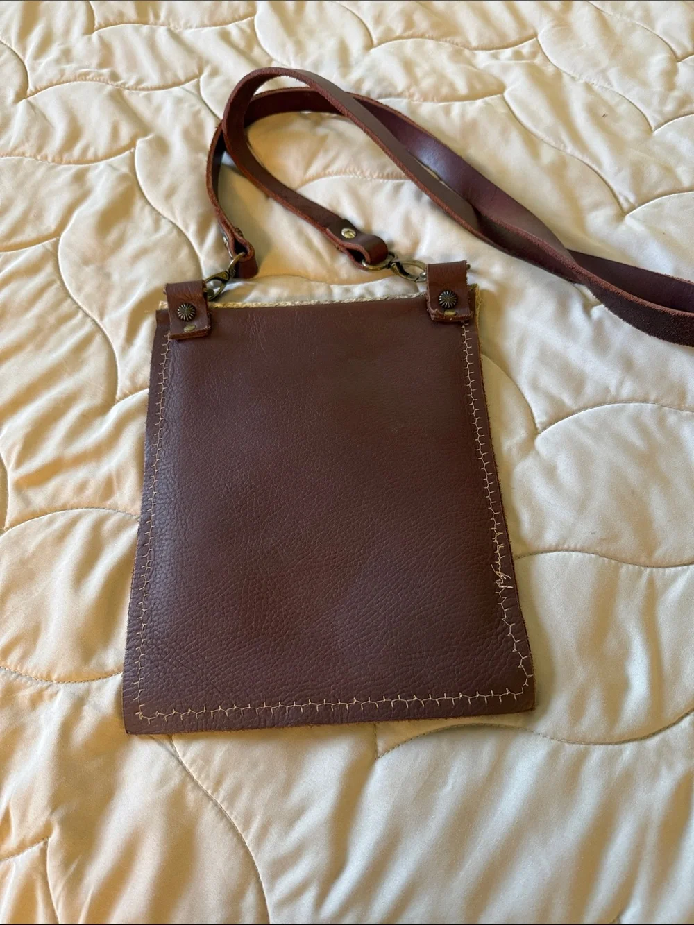 Brown Leather Crossbody Bag with Haircalf Flap and Fringe